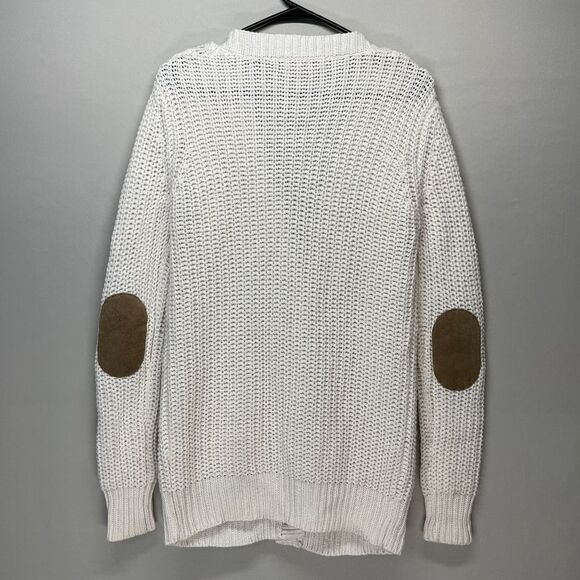 ZARA Chunky Cable Knit Wool Blend Cardigan Elbow Patches Button Sweater Women M - Picture 2 of 7